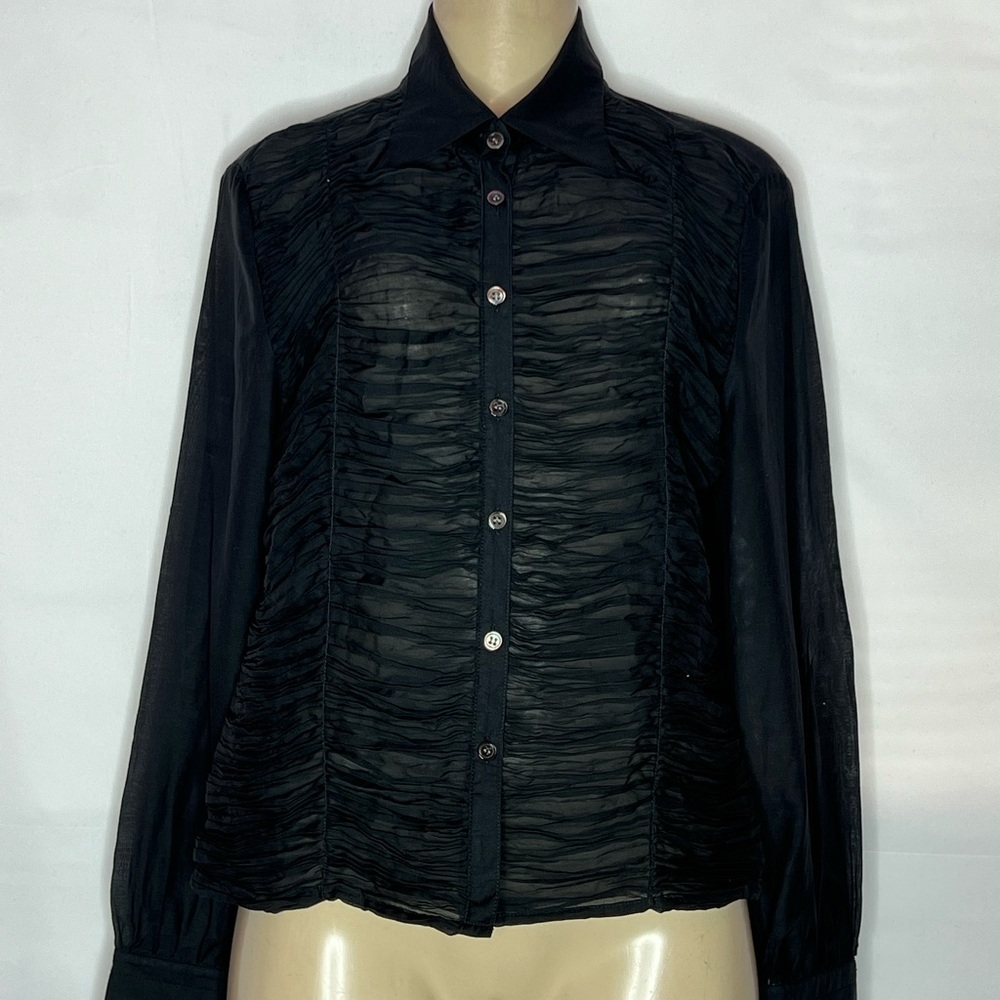 be Brand silk ruched front sheer long sleeve blouse size 12